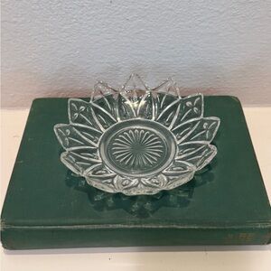Vintage Federal Glass Flower Petal Trinket Dish, Ring Dish